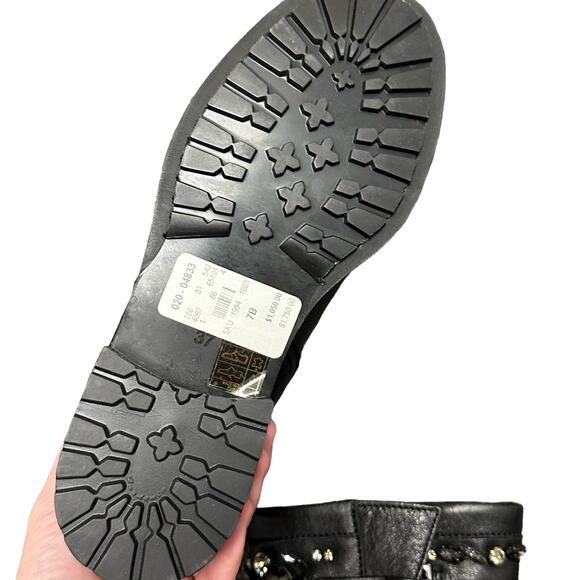 NEW Jimmy Choo Black Leather Biker Boots Gunmetal Crystal Embellished 37 / US 7 - Picture 9 of 10